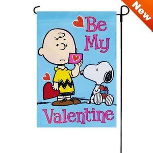 BE MY VALENTINE Garden Flag Banner  12" x18" SNOOPY PEANUTS GANG Flag 10448 NIP